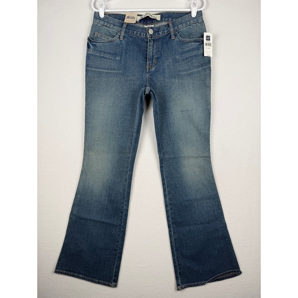 NEW Gap Ultra Low Rise Jeans Women 10 Regular Blue Stretch Flared Crosshatch